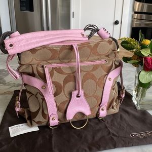 Coach Signature Monogram Purse with Pink Leather Trim